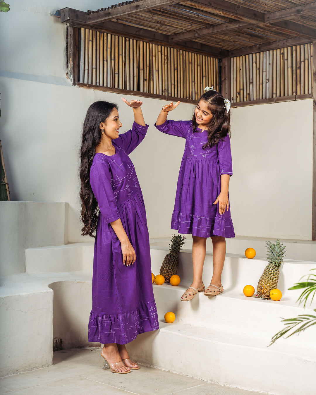 Purple Drift Mom and Daughter Cotton Dresses