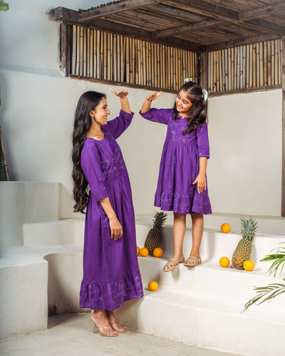 Purple Drift Mom and Daughter Cotton Dresses