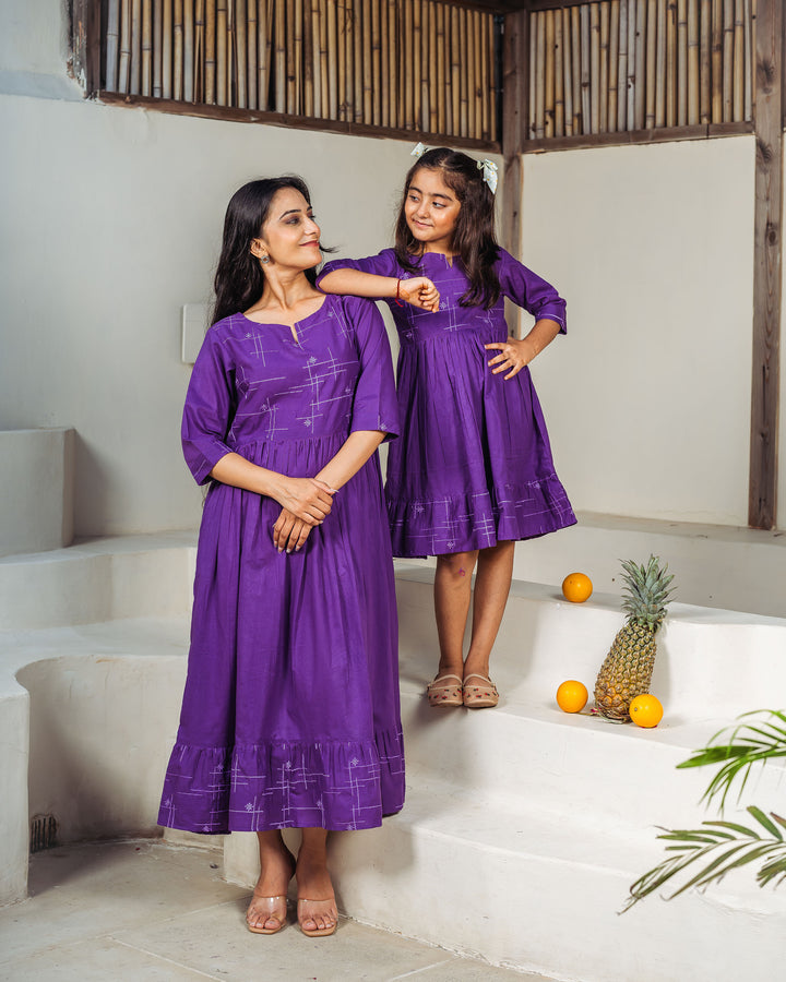 Purple Drift Mom and Daughter Cotton Dresses