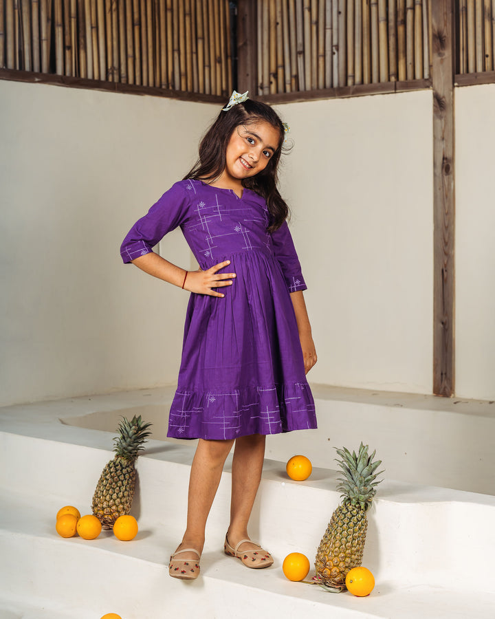 Purple Drift Tiered Cotton Girl's Dress