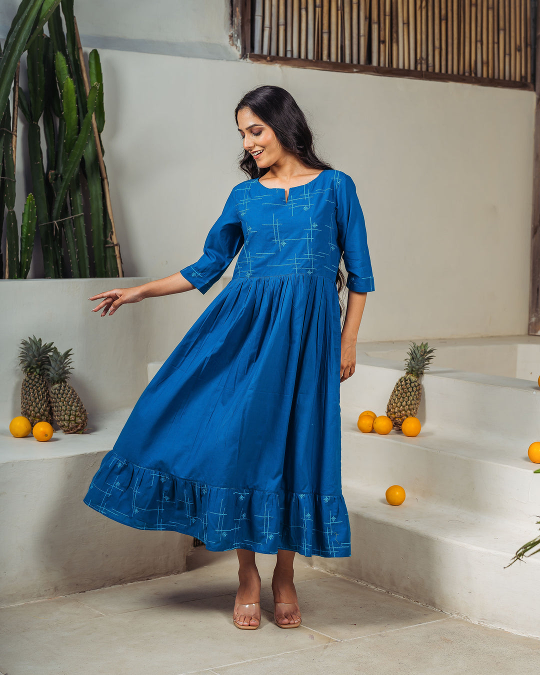 Teal Drift Mom and Daughter Cotton Dresses