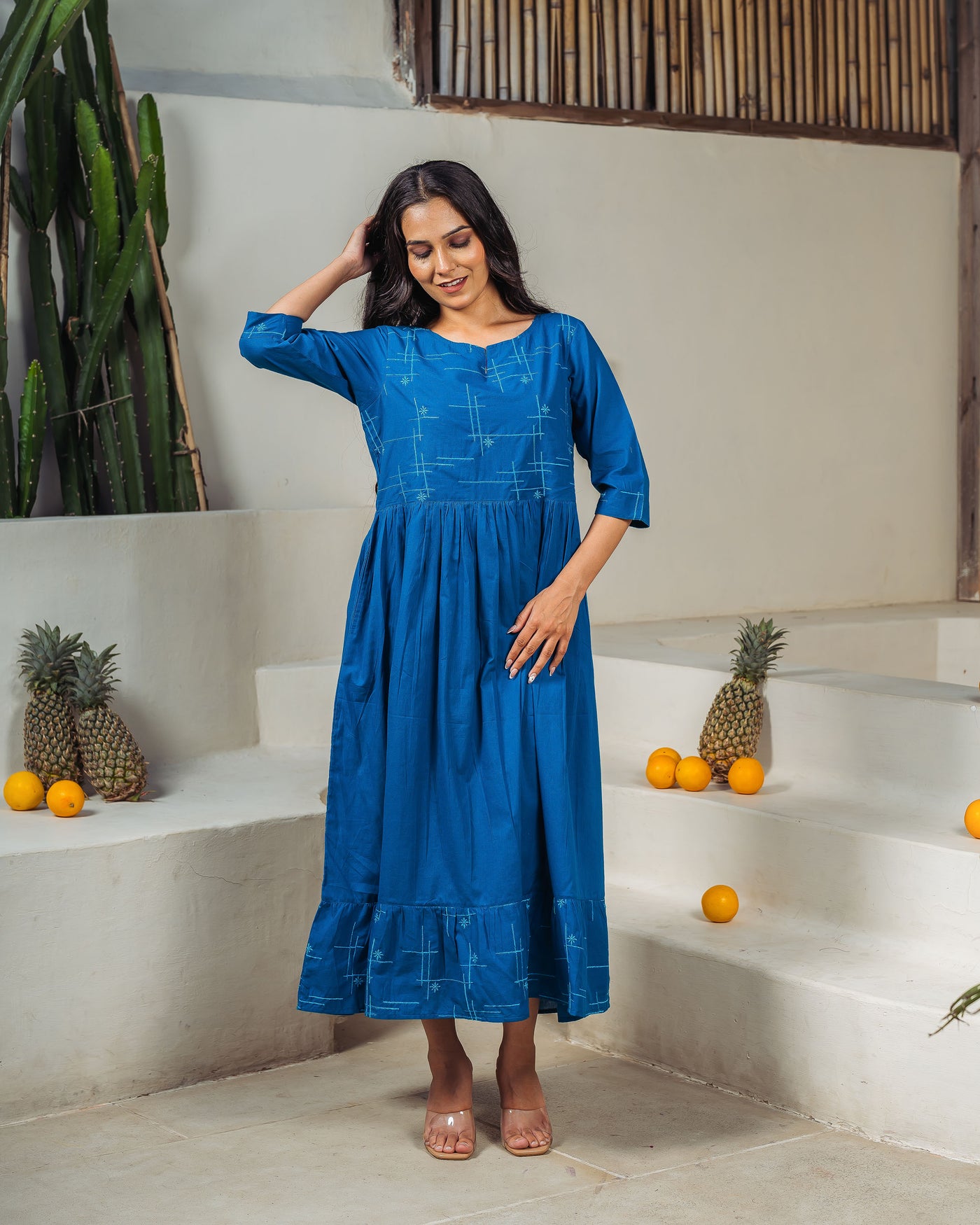 Teal Drift Mom and Daughter Cotton Dresses