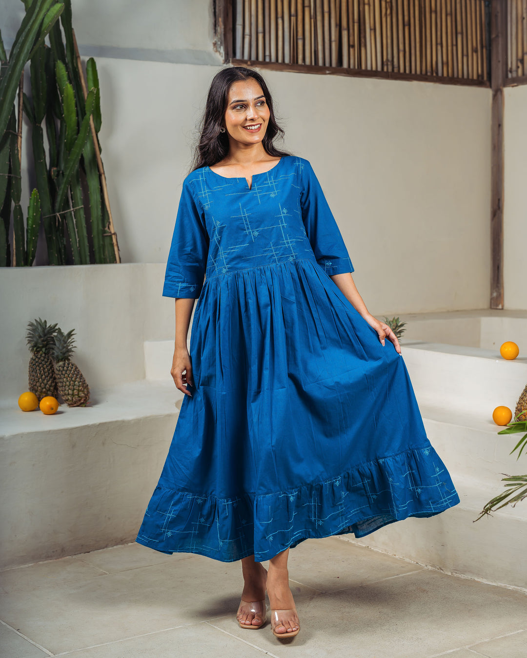 Teal Drift Mom and Daughter Cotton Dresses