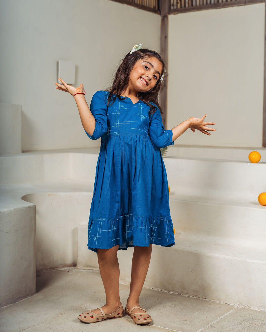 Teal Drift Tiered Cotton Girl's Dress