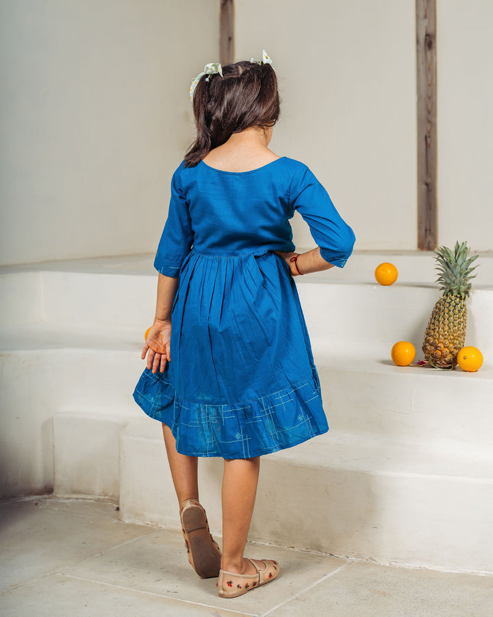 Teal Drift Tiered Cotton Girl's Dress