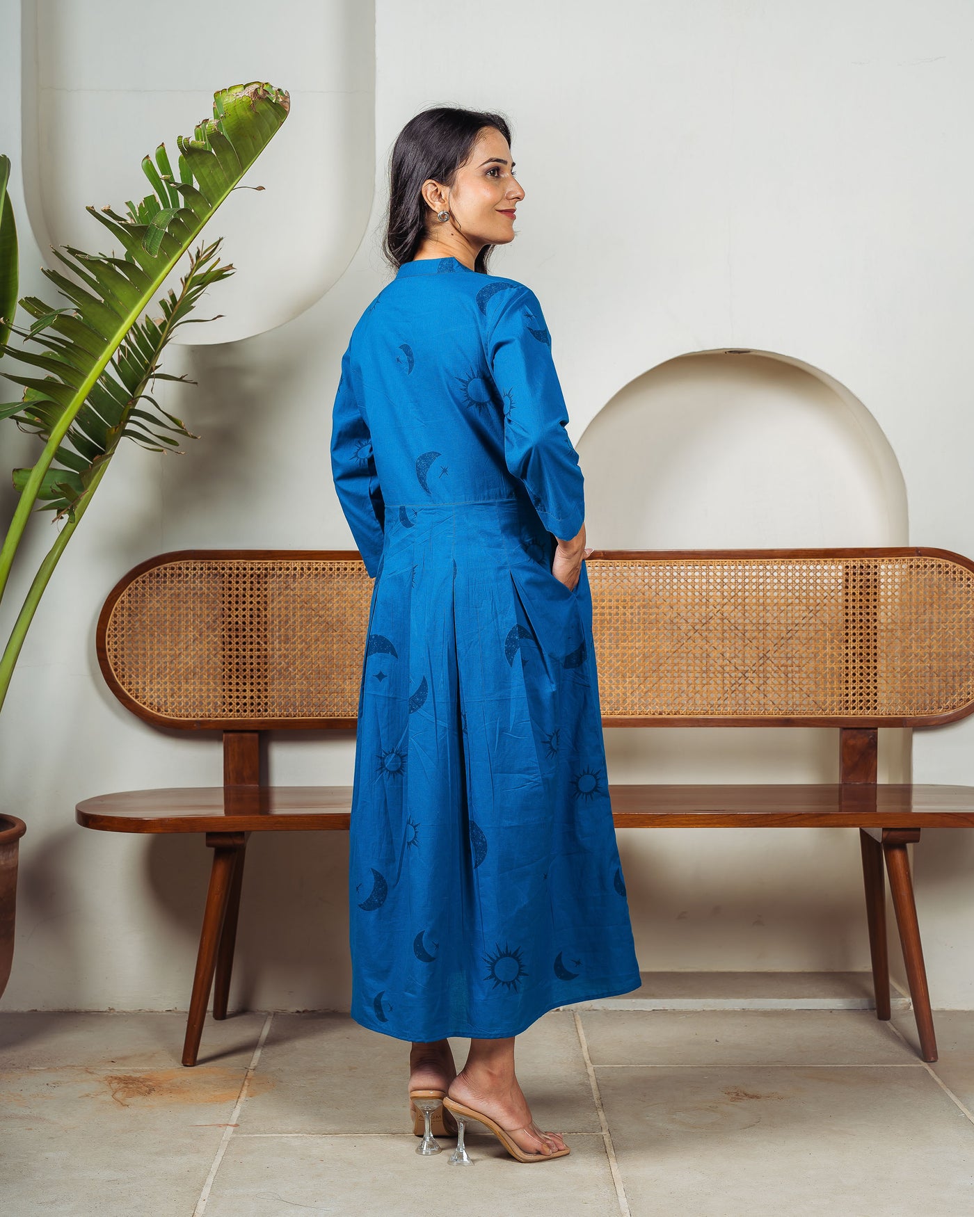 Teal Eclipse Cotton Midi Dress with Pockets