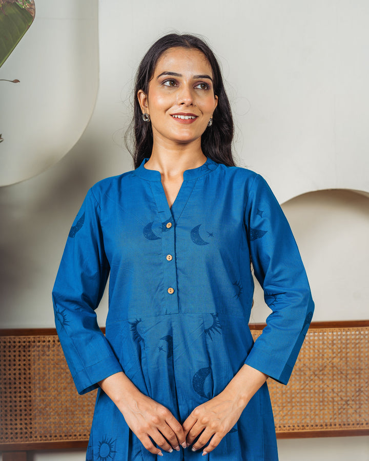 Teal Eclipse Mom and Daughter Cotton Dresses