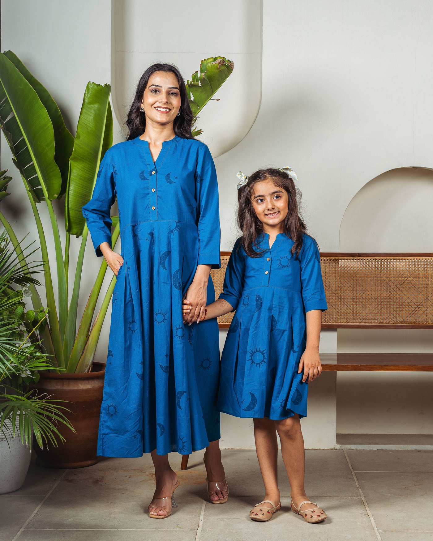 Teal Eclipse Mom and Daughter Cotton Dresses