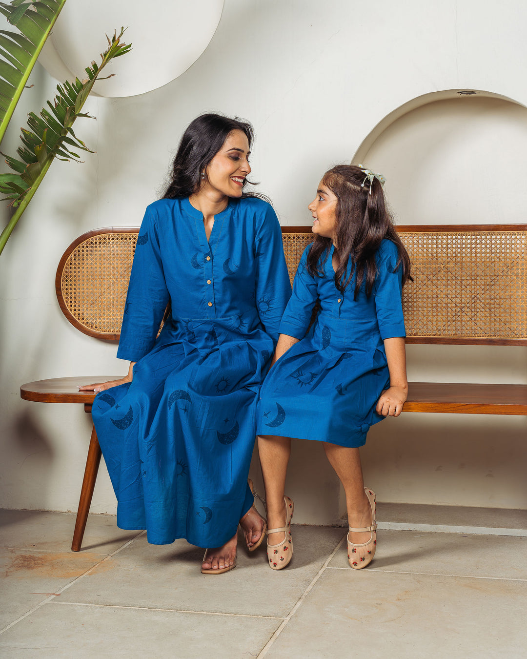 Teal Eclipse Mom and Daughter Cotton Dresses
