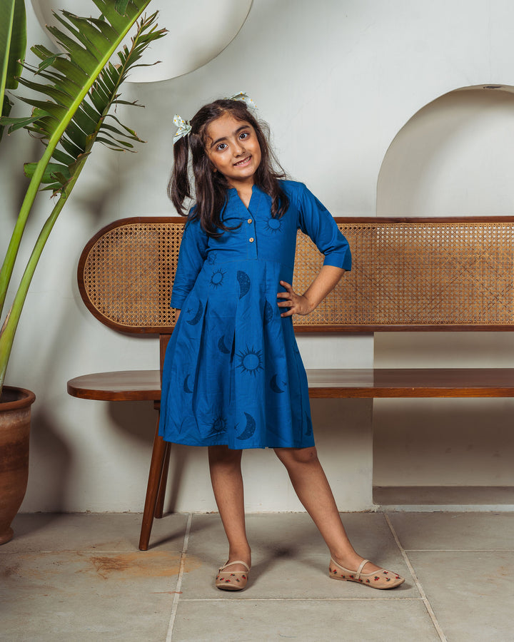 Teal Eclipse Mom and Daughter Cotton Dresses