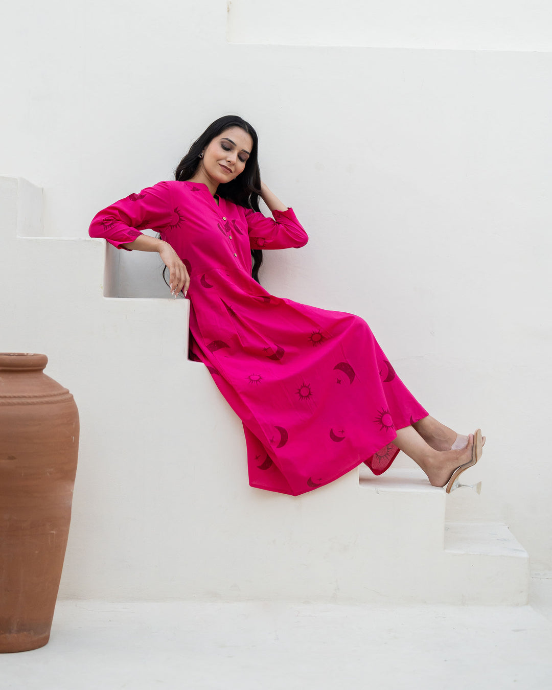 Fuchsia Eclipse Mom and Daughter Cotton Dresses