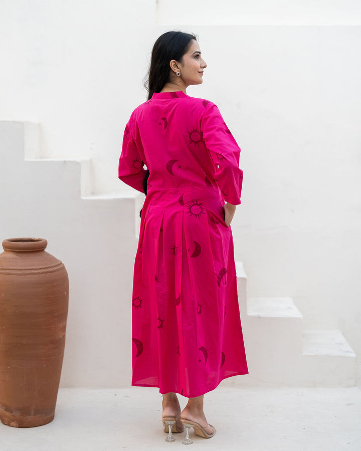 Fuchsia Eclipse Mom and Daughter Cotton Dresses