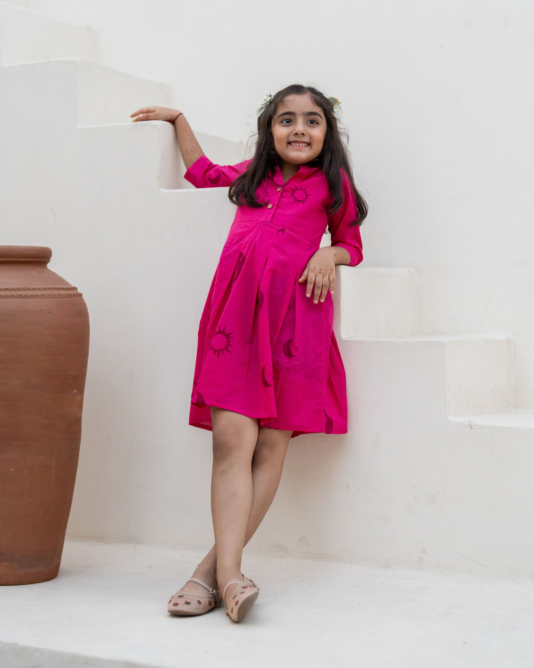 Fuchsia Eclipse Mom and Daughter Cotton Dresses