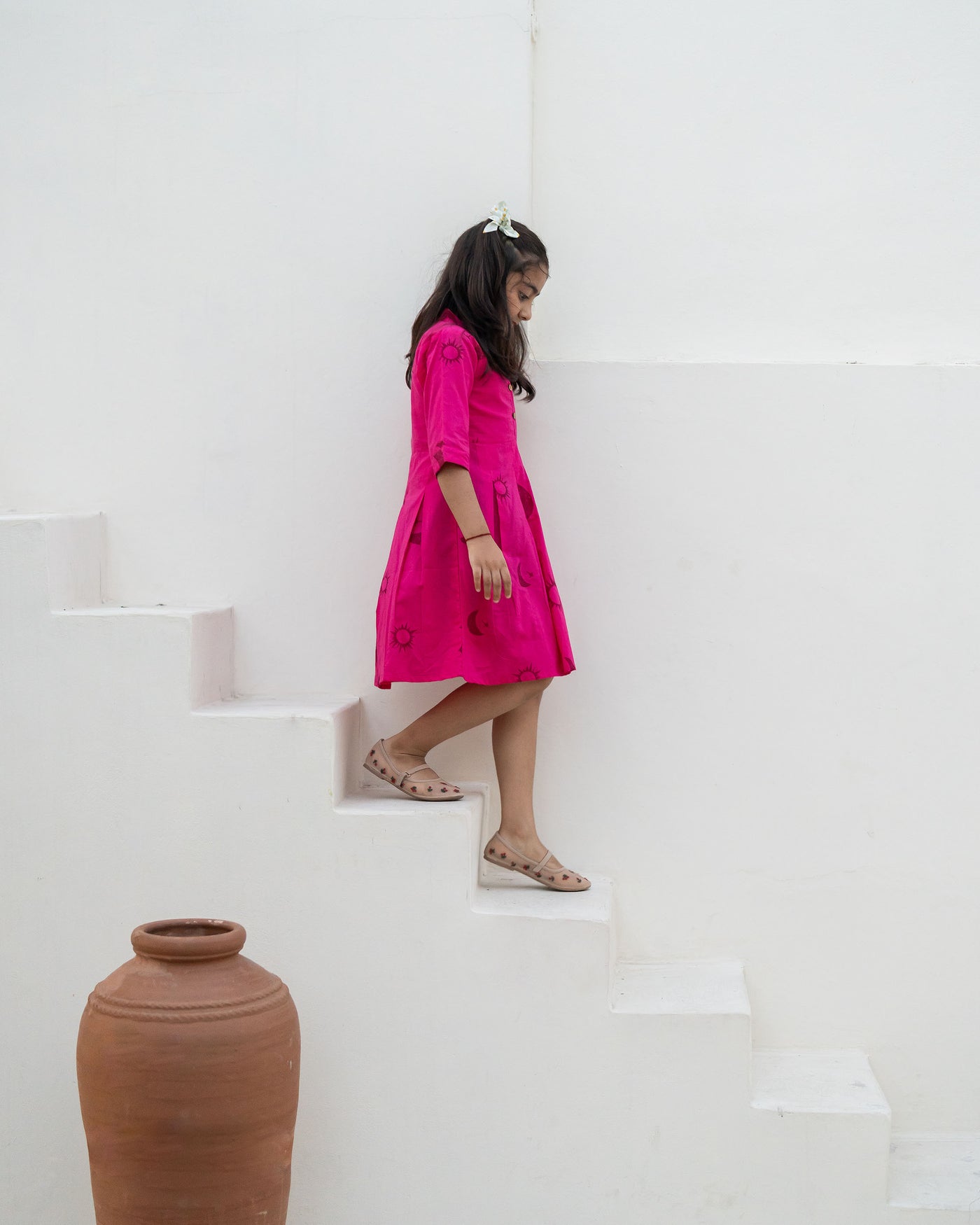 Fuchsia Eclipse Mom and Daughter Cotton Dresses
