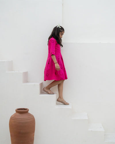 Fuchsia Eclipse Mom and Daughter Cotton Dresses