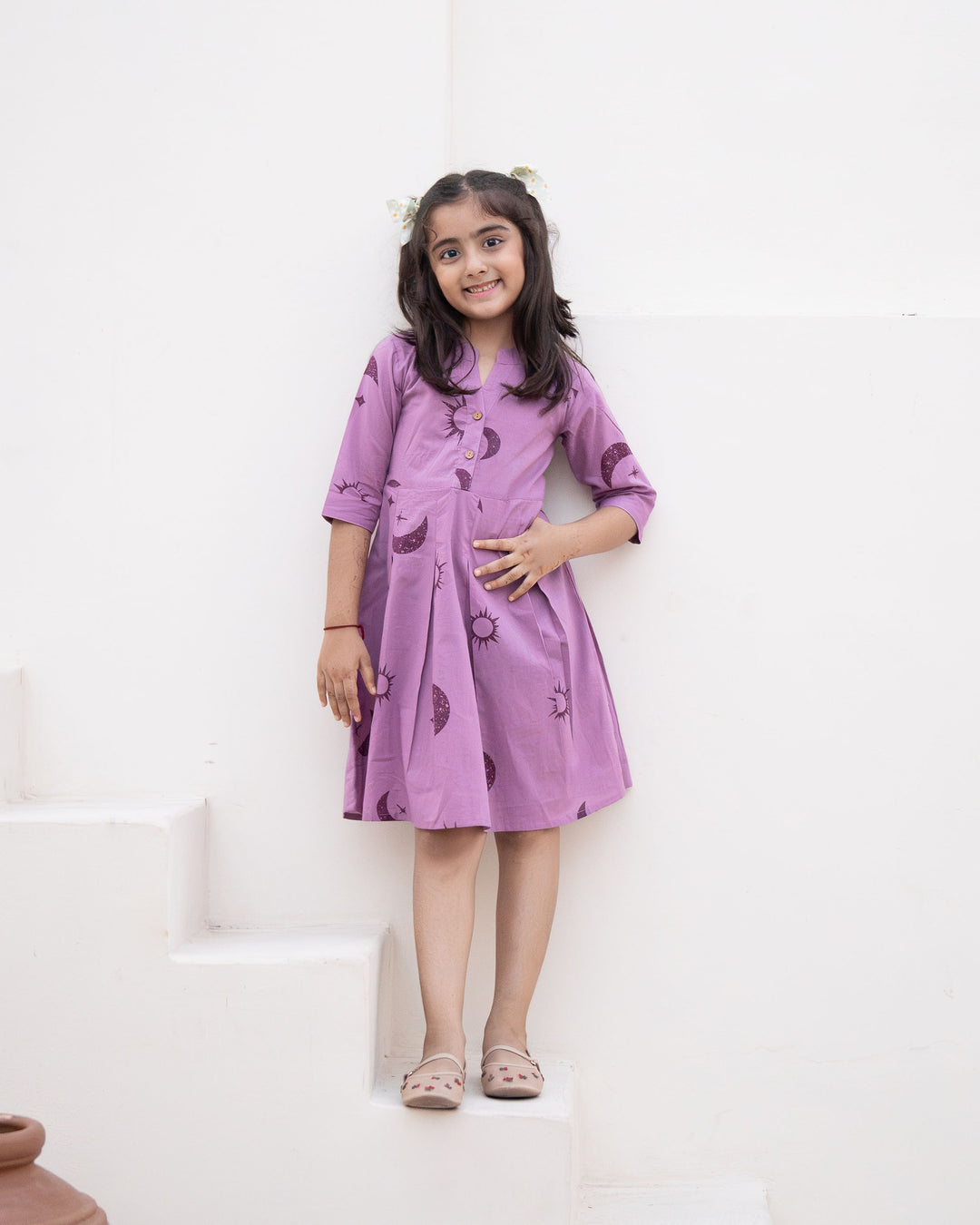 Lilac Eclipse Mom and Daughter Cotton Dresses