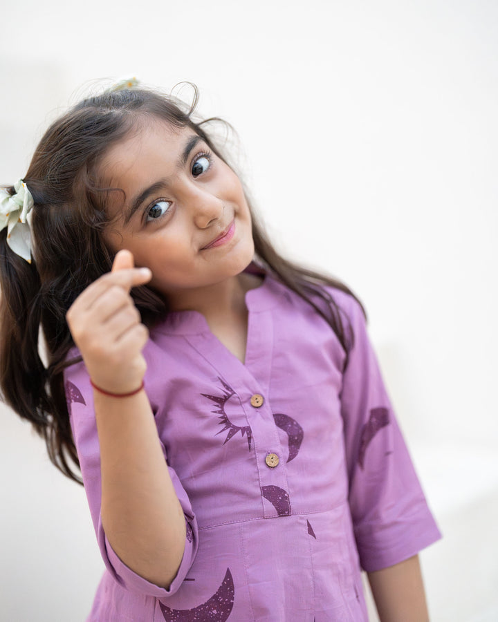 Lilac Eclipse Mom and Daughter Cotton Dresses