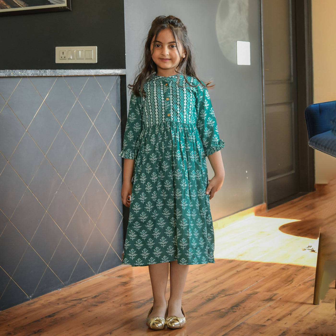 Spring Green Mom and Daughter Cotton Midi Dresses