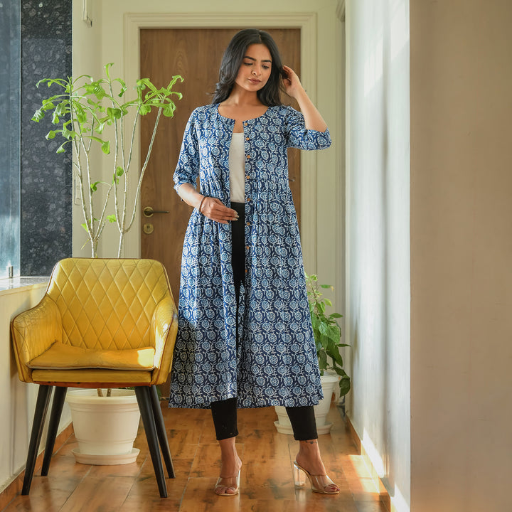 Indigo Floral Hand Block Print 3in1 Dress
