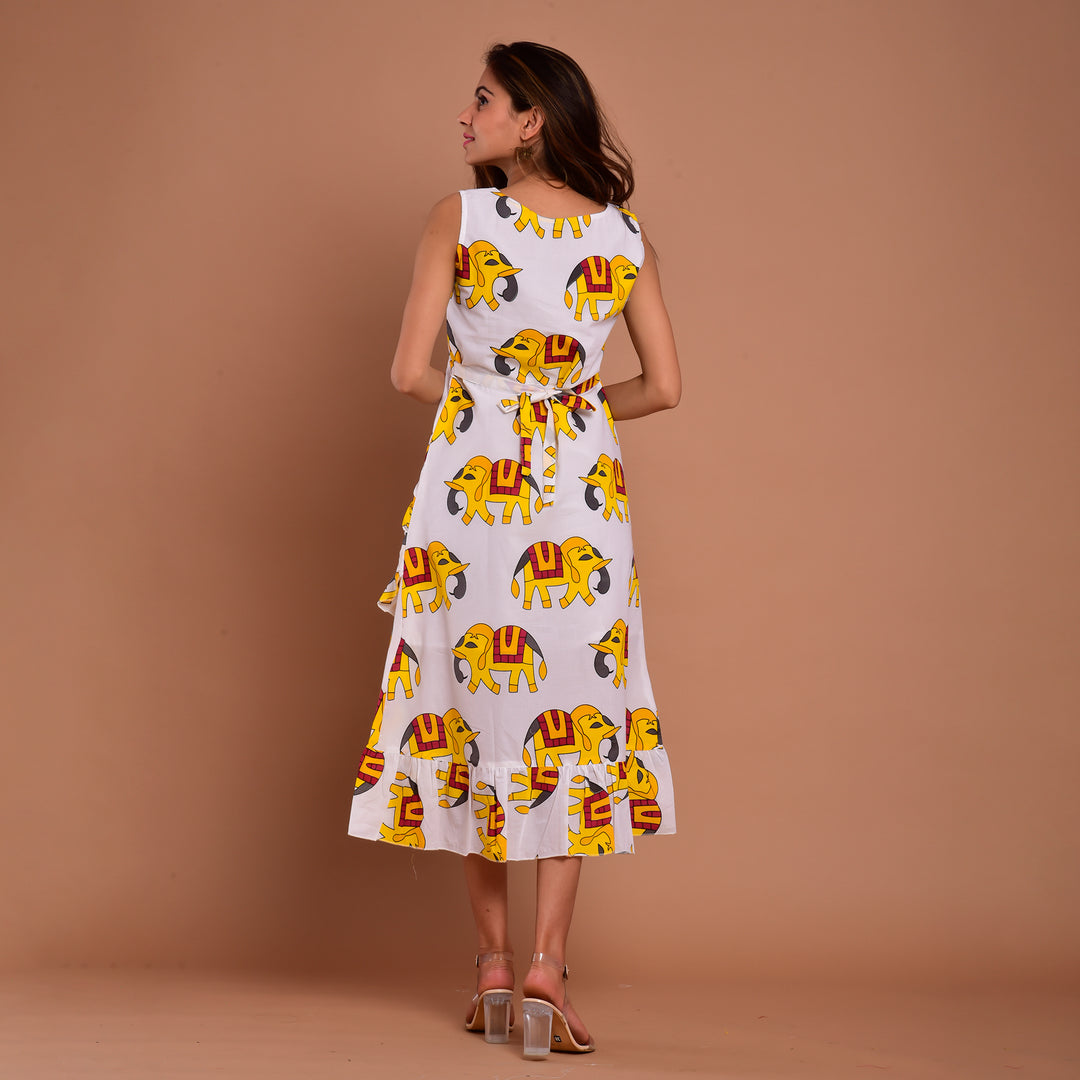 Yellow Elephant Frill Cotton Dress