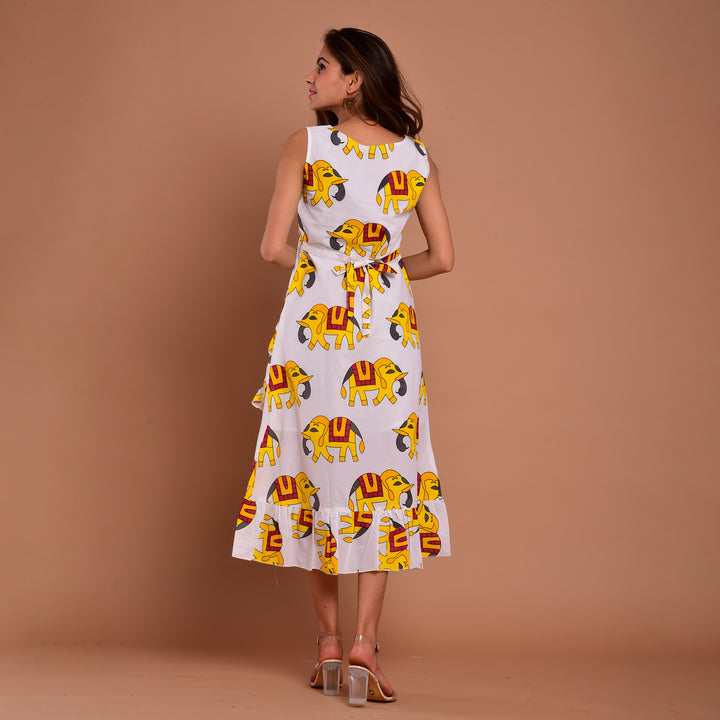 Yellow Elephant Frill Cotton Dress