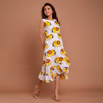 Yellow Elephant Frill Cotton Dress
