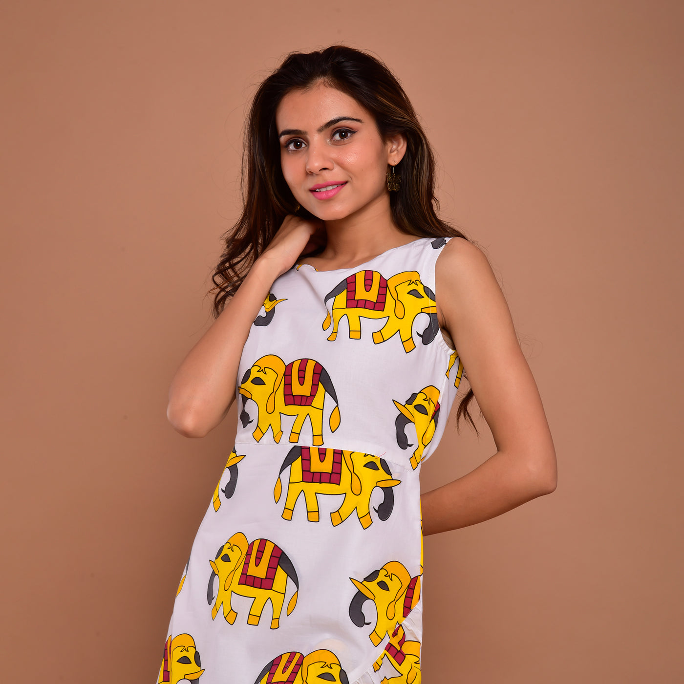 Yellow Elephant Frill Cotton Dress