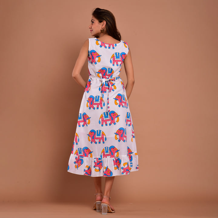 Pink Elephant Frill Cotton Dress