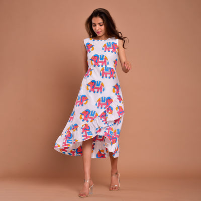 Pink Elephant Frill Cotton Dress