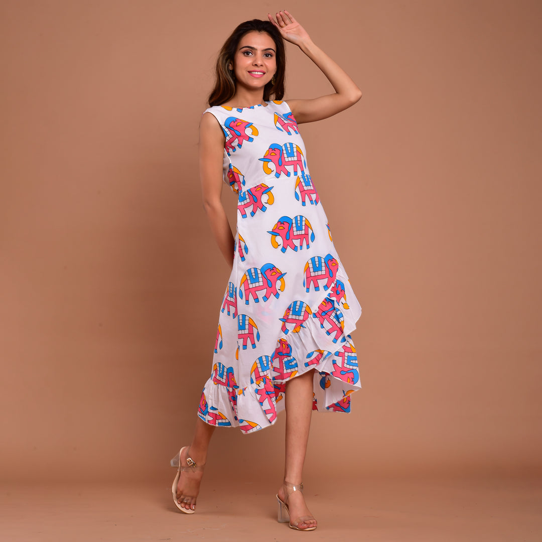 Pink Elephant Frill Cotton Dress