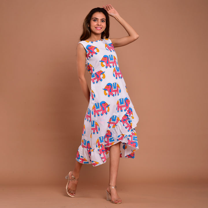 Pink Elephant Frill Cotton Dress