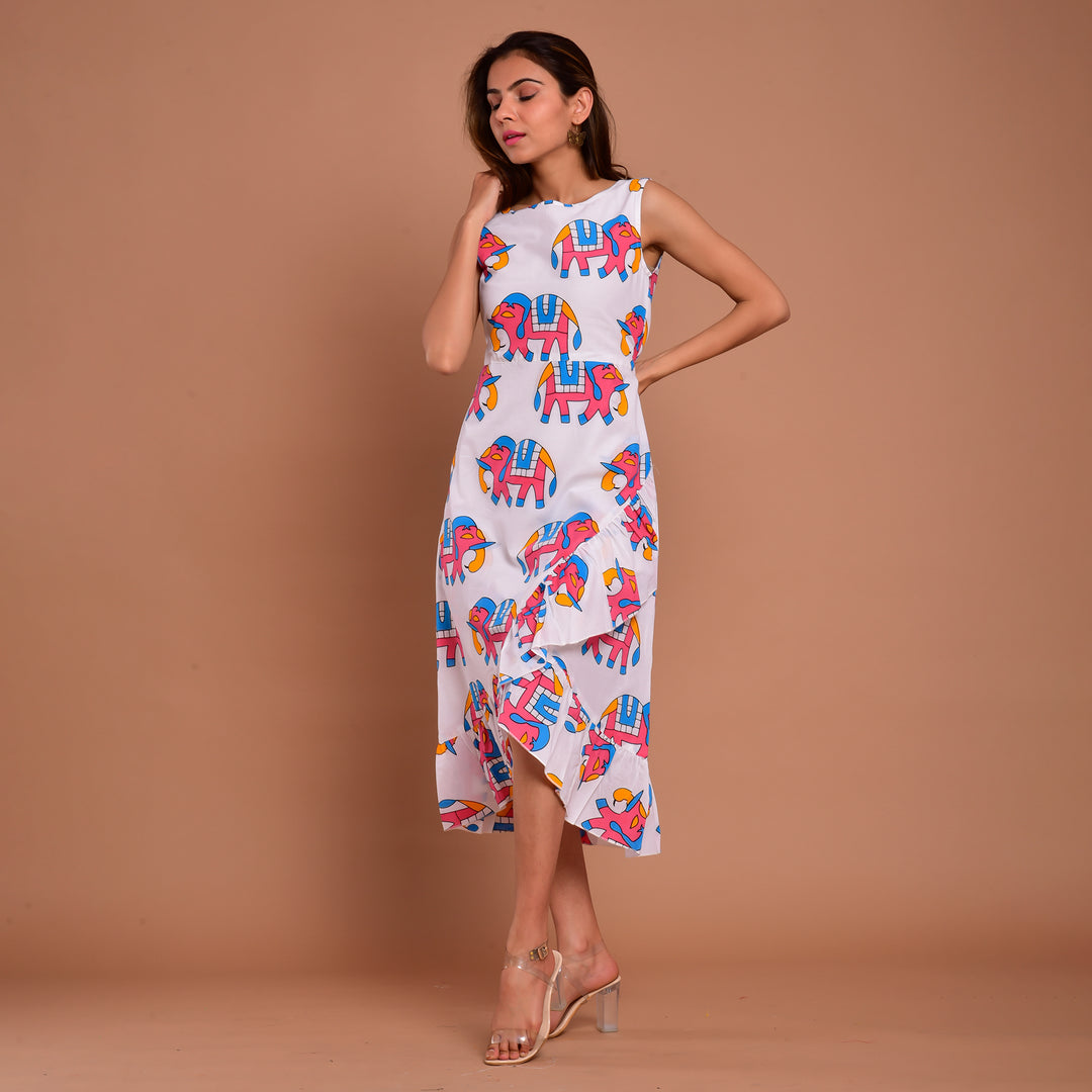 Pink Elephant Frill Cotton Dress