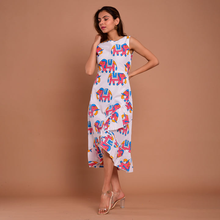 Pink Elephant Frill Cotton Dress