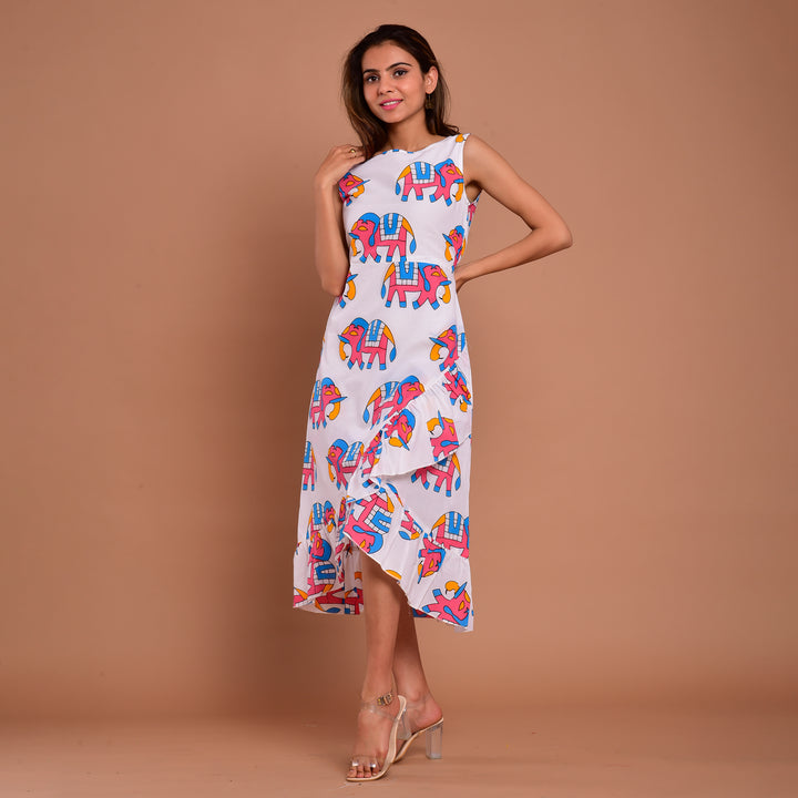 Pink Elephant Frill Cotton Dress