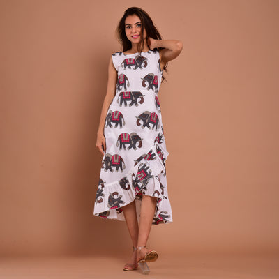Grey Elephant Frill Cotton Dress