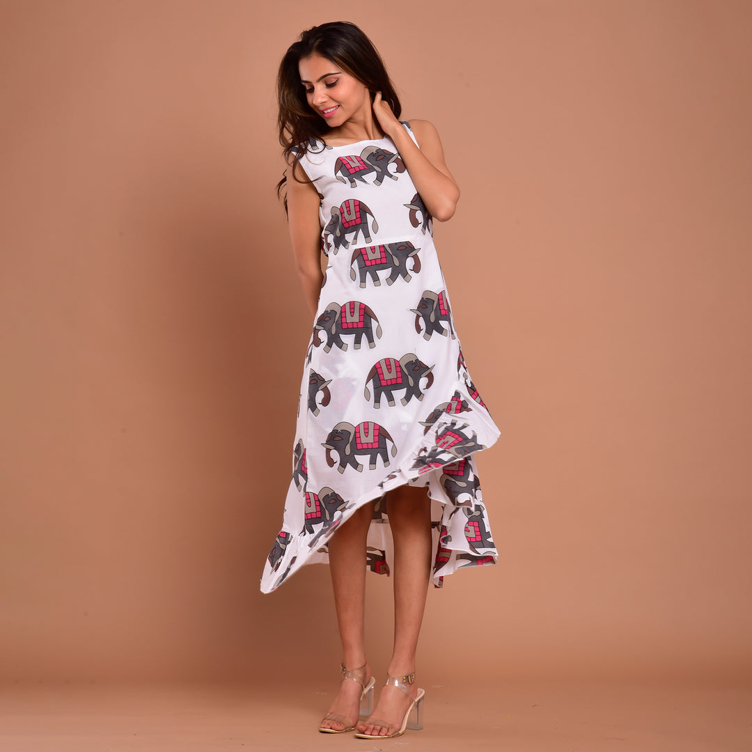 Grey Elephant Frill Cotton Dress