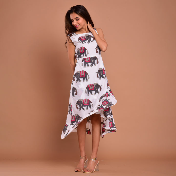 Grey Elephant Frill Cotton Dress