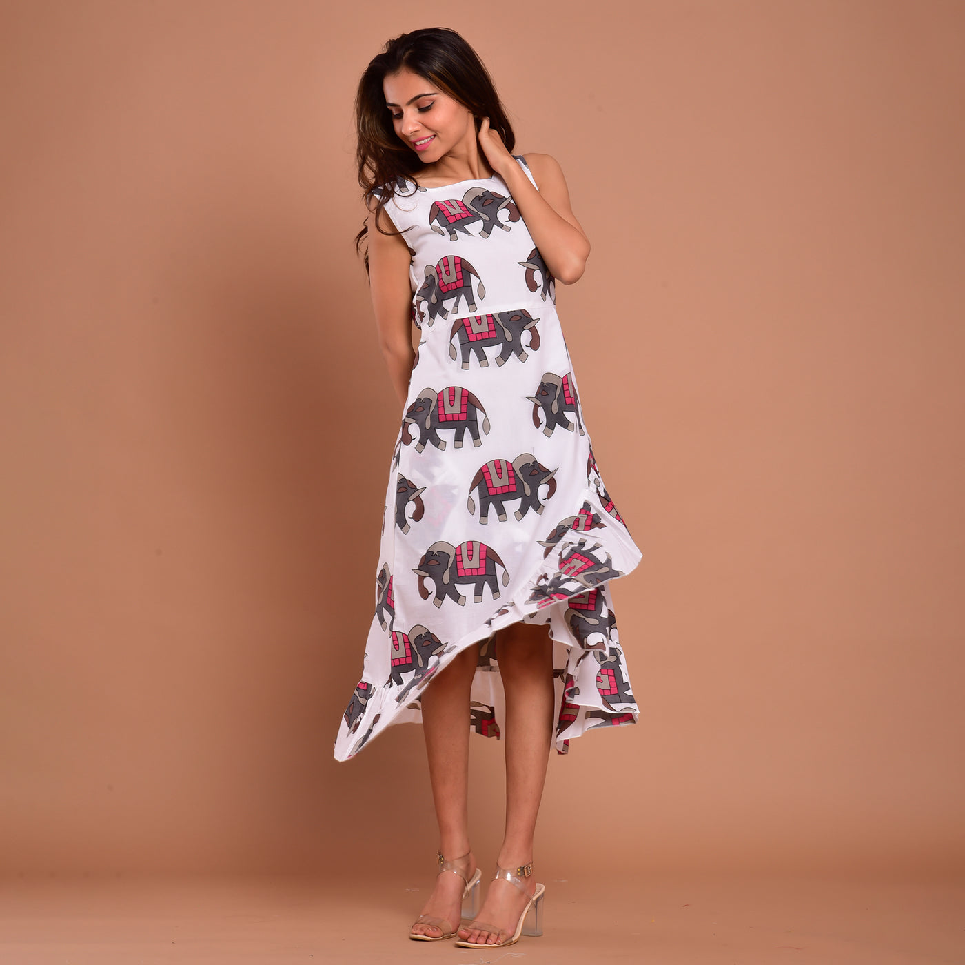 Grey Elephant Frill Cotton Dress