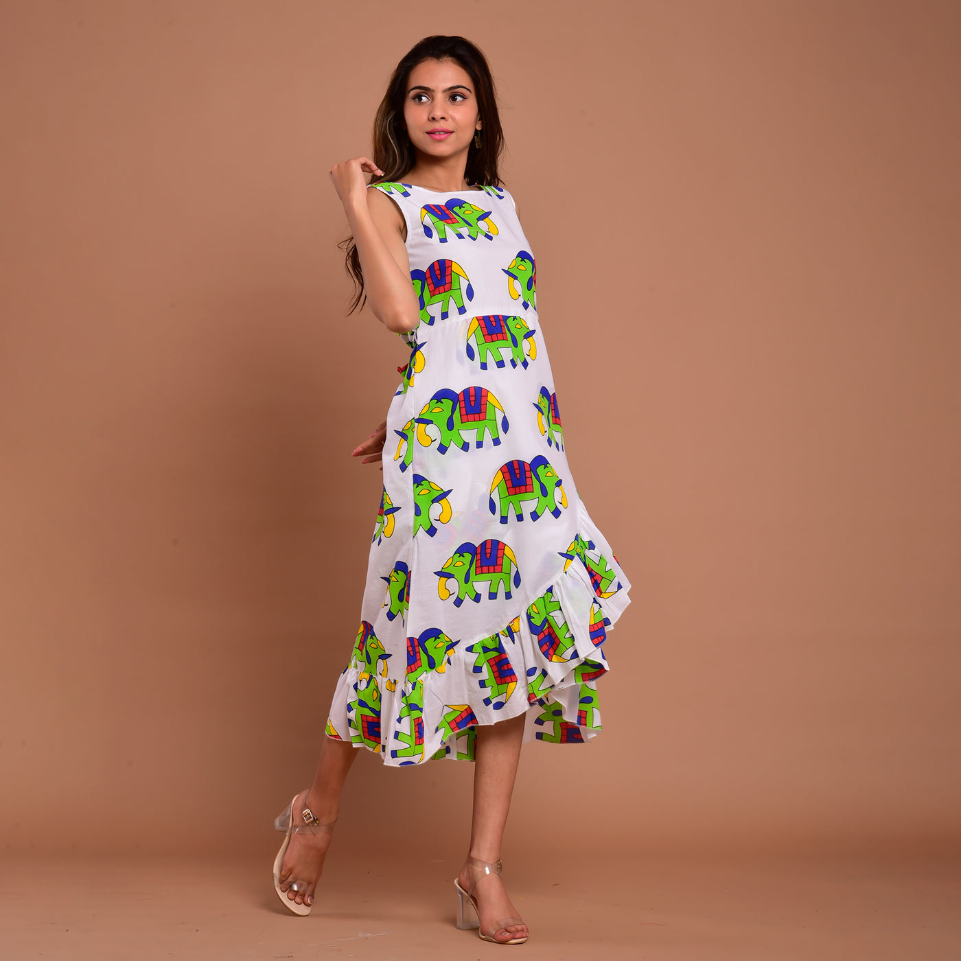 Green Elephant Frill Cotton Dress