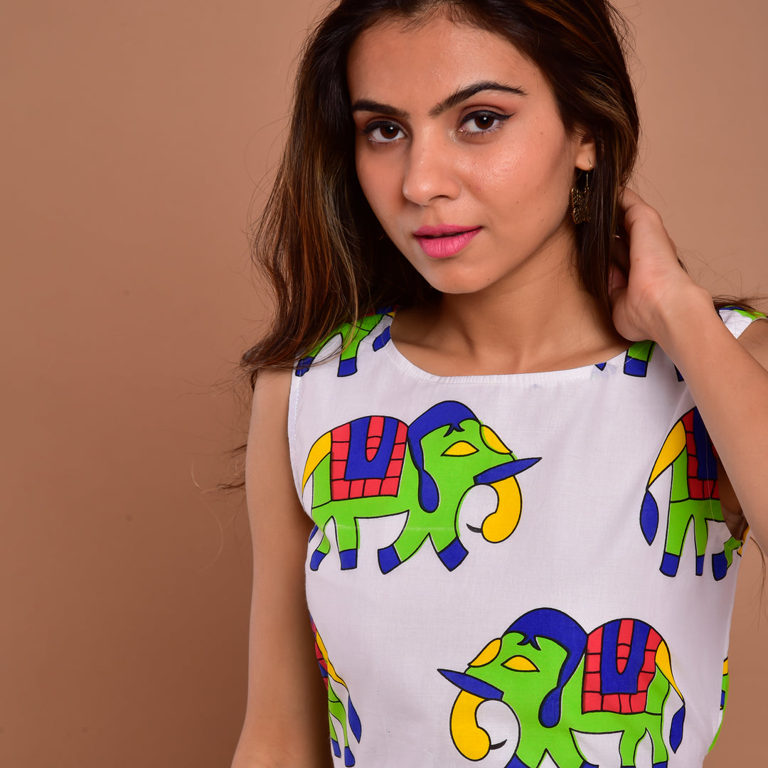 Green Elephant Frill Cotton Dress