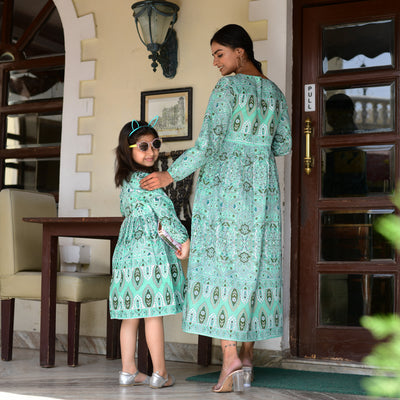 Sea Green Handlook Mom and Daughter Dress