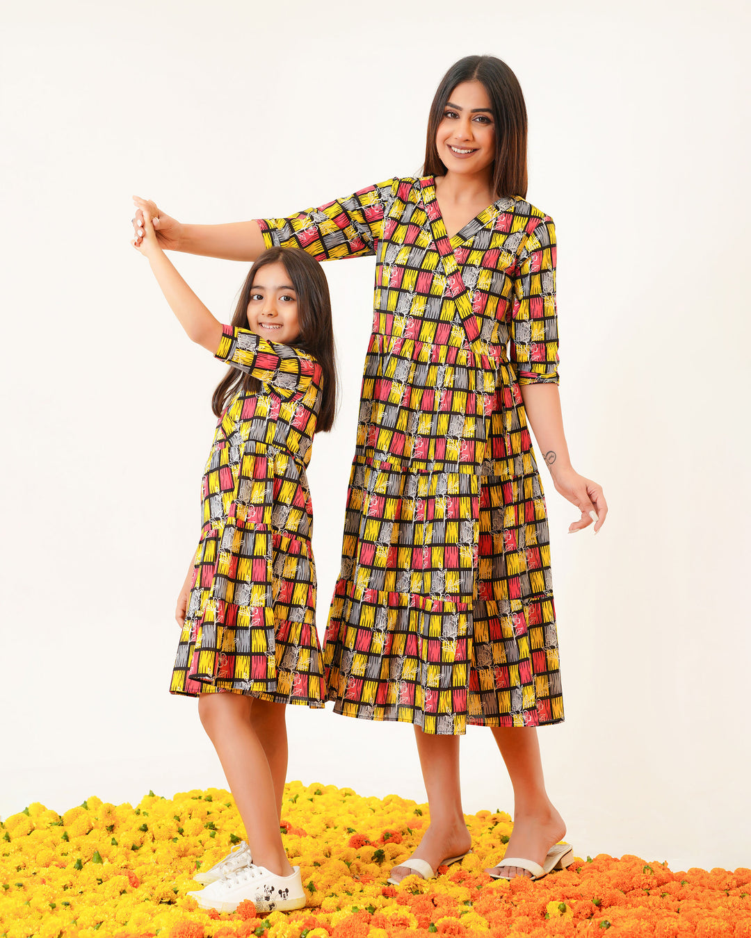 Fashiana Yellow ColorLane Mom and Daughter Cotton Dress