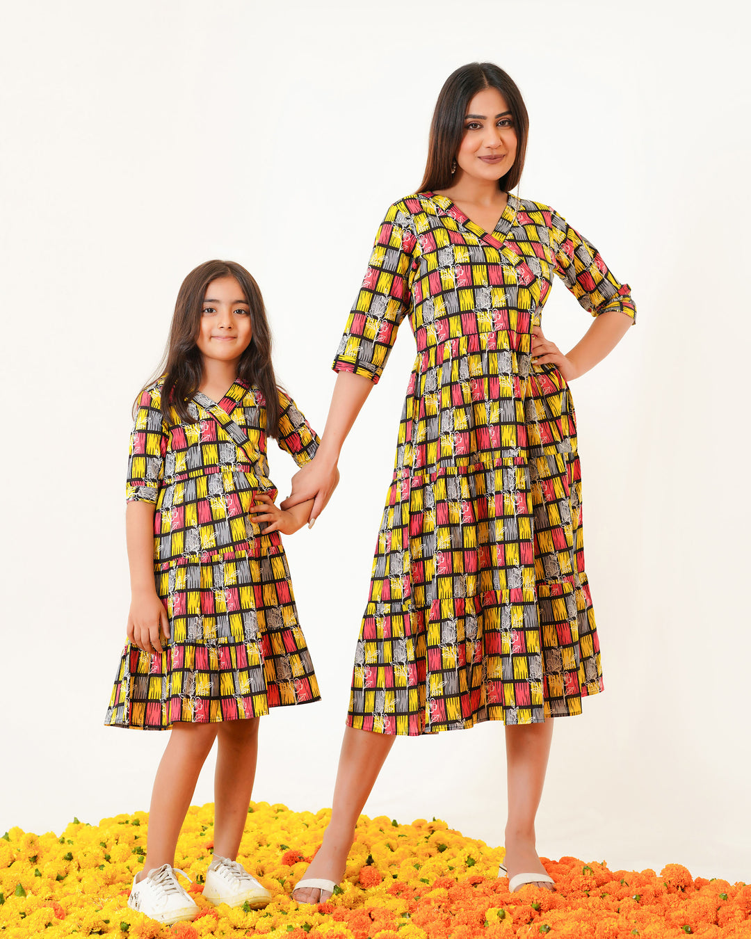 Fashiana Yellow ColorLane Mom and Daughter Cotton Dress