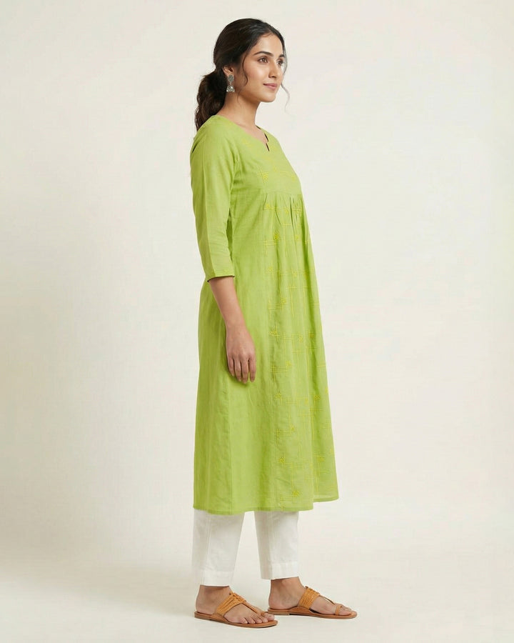 Green Embroidered Pure Cotton Kurta