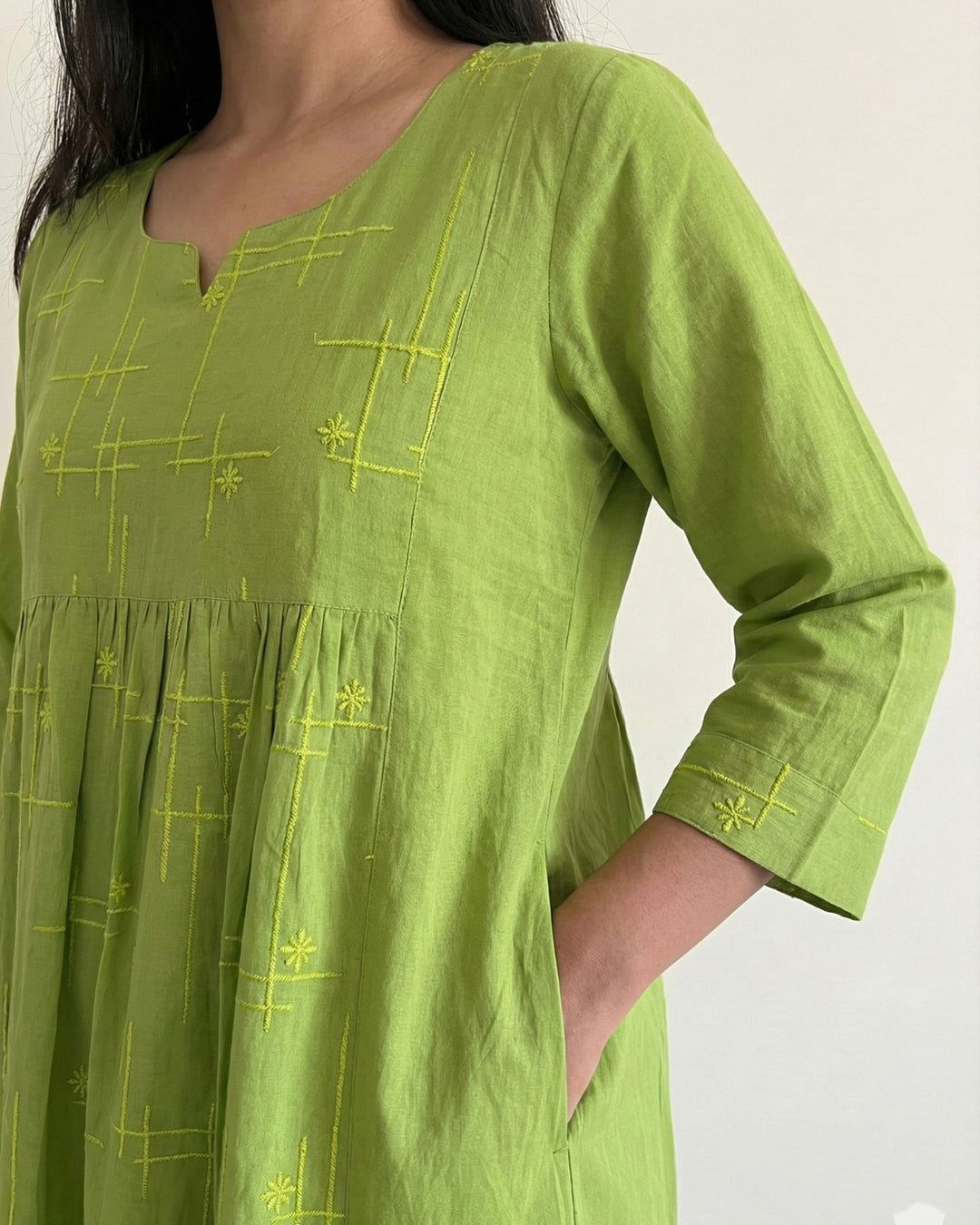 Green Embroidered Pure Cotton Kurta