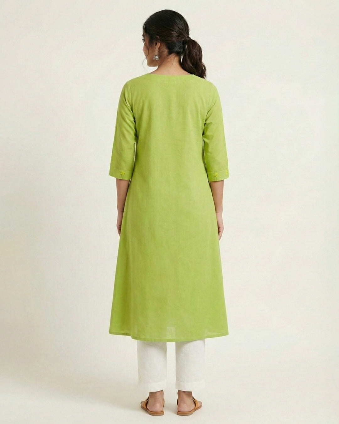 Green Embroidered Pure Cotton Kurta