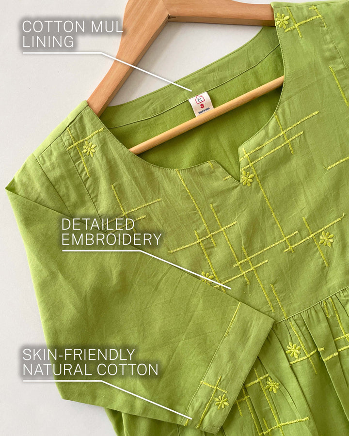 Green Embroidered Pure Cotton Kurta