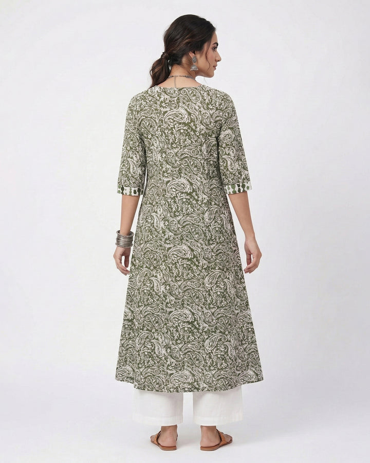 Green Kery Pure Cotton Kurta