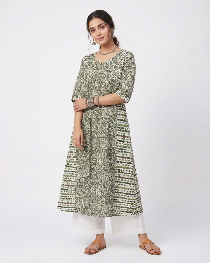 Green Kery Pure Cotton Kurta
