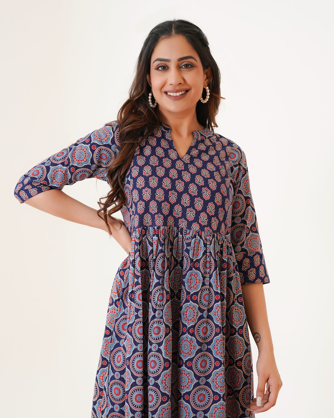 'Bits of Blue Ajrakh' Mom and Daughter Cotton Dresses